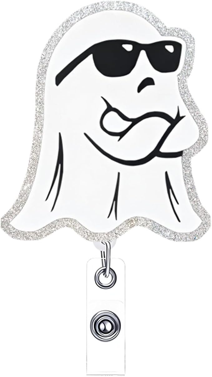 Halloween Badge Reel Holder Retractable Little Ghost Badge Reels Designs Cute and Cool ID Badge Clip Acrylic Swivel Alligator Holders for Teacher Doctor Office Nursing Social Worker Accessories
