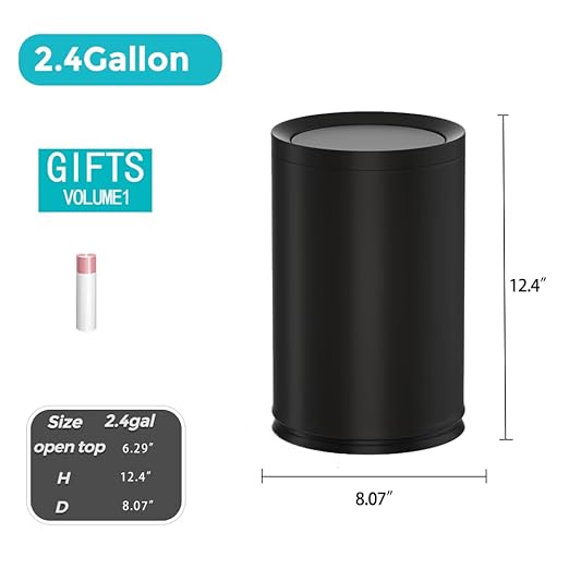 2.3/9L Gallon Metal Trash Can with Lid,Black,Light Luxury,Elegant Garbage Can,Bathroom Waste Basket,for Living Room,Home,Bedroom,Office,Bank,Under Desk(9L-Black)