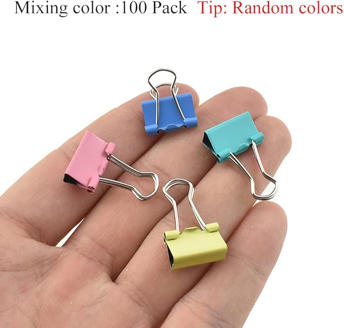 HAHIYO Binder Clips Paper Clamps Spring Steel Sturdy Mini 0.59 inches Width 0.18 Inch Capacity No Sharp Edges Heavy Duty Tight Grip Reusable Color Metal Bright Finish for Home Office School 100 Pack