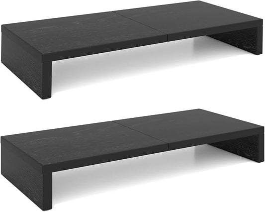TEAMIX 2 Pack Monitor Stand Riser-20 inch, Black Desktop Stand for PC/TV/Laptop/Printer, Keyboard Shelf Organizer Wood Monitor Riser with Storage