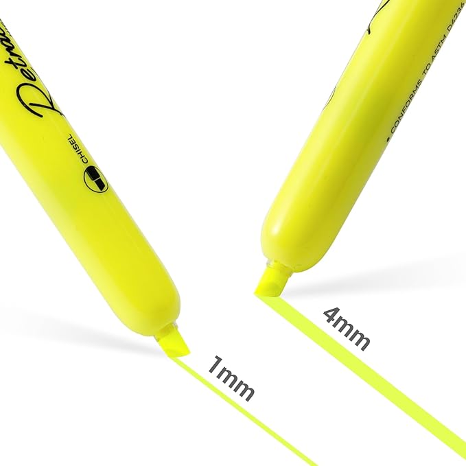 WRITECH Retractable Highlighters Chisel Tip: Fluorescent Yellow Ink Highlighter Marker Pens No Bleed & Smear Pack for Home School Office (12ct Yellow)