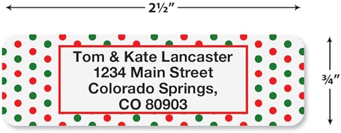 Christmas Festive Prints Rolled Personalized Return Address Mailing Labels with Dispenser, Set of 250, 5 Designs, Small ¾ x 2½ Inch Size, Custom Self-Adhesive Sticker Roll, by Colorful Images