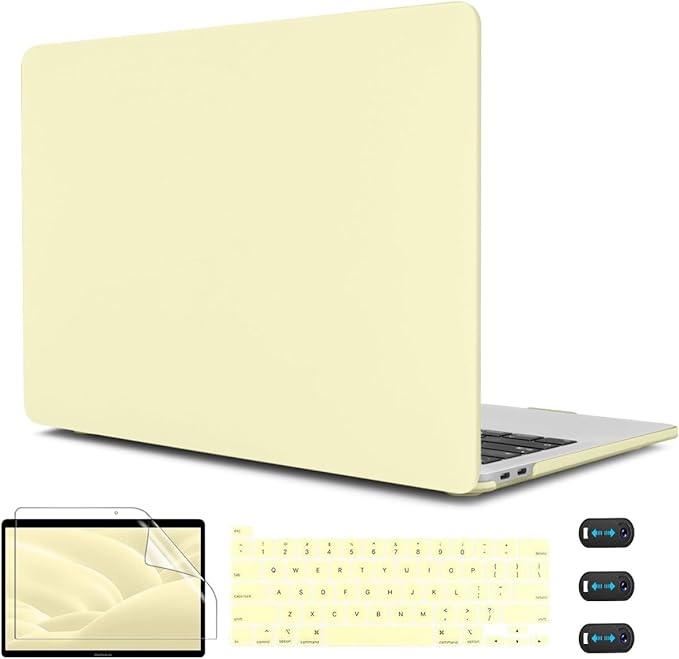 CISSOOK Matte Yellow Case for MacBook Pro 13 Inch 2022 2021 2020 Release M2 A2338 M1 A2251 A2289 Model, Hard Shell Case with Keyboard Cover & Screen Protector for Pro 13.3" Touch Bar, M2 Mellow Yellow