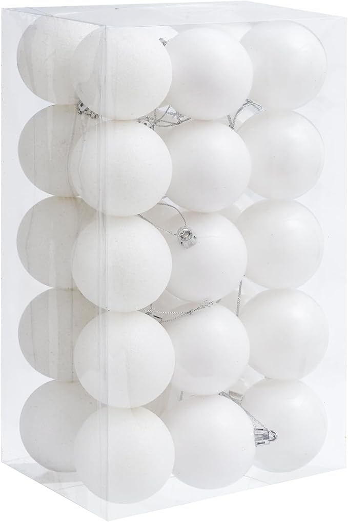 30ct Christmas Ball Ornaments, 2.36" Shatterproof Christmas Tree Decorations, Perfect Hanging Ball for Indoor/Outdoor Holiday Party Decor (White)