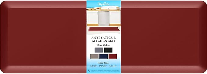 StepRite 4/5 Inch Thick Kitchen Mat Anti Fatigue Mat Kitchen Rugs Kitchen Decor Non-Slip, Stain Resistant, Waterproof Kitchen Mats Desk Mat for Kitchen, Office, Workshop, Red, 17'' x 47''