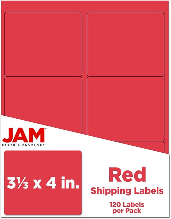 JAM PAPER Shipping Address Labels - Large - 3 1/3 x 4 - Red - 120/Pack