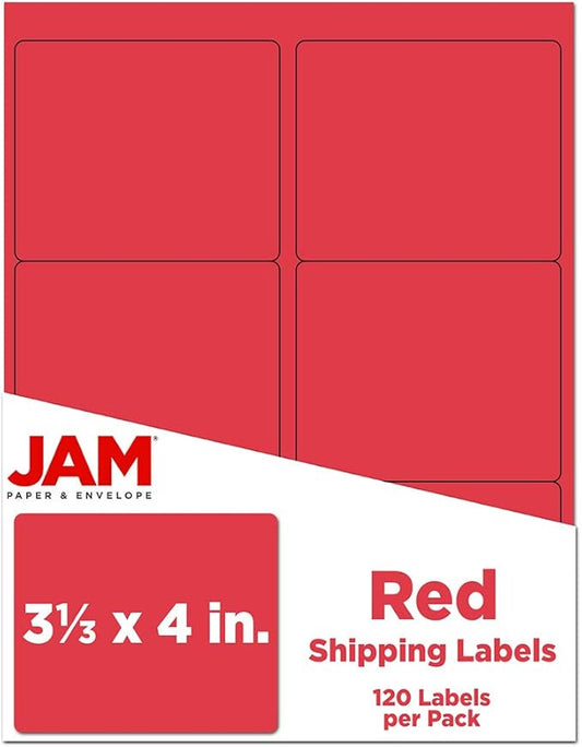 JAM PAPER Shipping Address Labels - Large - 3 1/3 x 4 - Red - 120/Pack