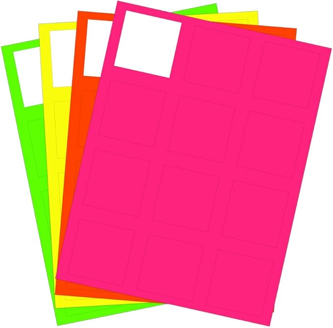 JAM PAPER Product & Container Labels - Square - 2 x 2 - Assorted Neon Colors - 120/Pack