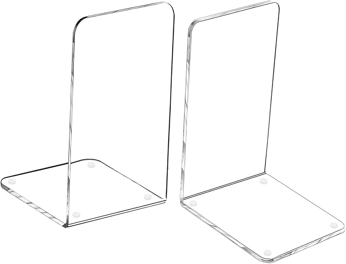 MerryNine Clear Book Ends 2pcs, Acrylic Bookends for Shelves, Non-Slip Bookend Decorative for Heavy Duty Book, Books Holder Stopper for Kids, Bookshelf Dividers Books Organizer for Office Home School