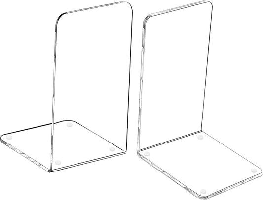 MerryNine Clear Book Ends 2pcs, Acrylic Bookends for Shelves, Non-Slip Bookend Decorative for Heavy Duty Book, Books Holder Stopper for Kids, Bookshelf Dividers Books Organizer for Office Home School