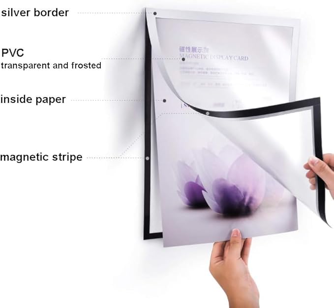 Wall Mount Sign Holder Self Adhesive Magnetic Display Frame Clear Document Frame for Office, Store, School, Home, Wall Picture Frame 2Pack (Gold A4 210×297mm/8.27×11.69inches)