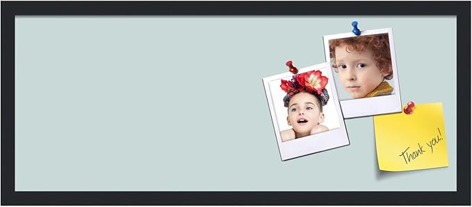 PinPix 30x12 Inch Cork Bulletin Board. This Decorative Framed Pin Board Comes with Soft Blue Design and a Satin Black Frame. Ideal for Home Office Decor or Message Board (PinPix-1814)