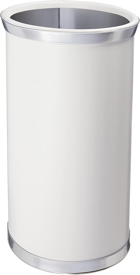 Kraftware Leatherette Wastebasket, 14", White with Brushed Chrome