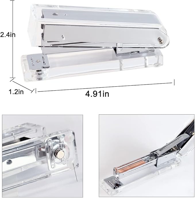 Acrylic Silver Tape Dispenser Desktop Stapler, Acrylic Office Supplies Includes Staple Remover, Tape, 1000pcs Staples Desk Accessory Kit, Cute Office Stapler Set for Modern Design Office Desktop