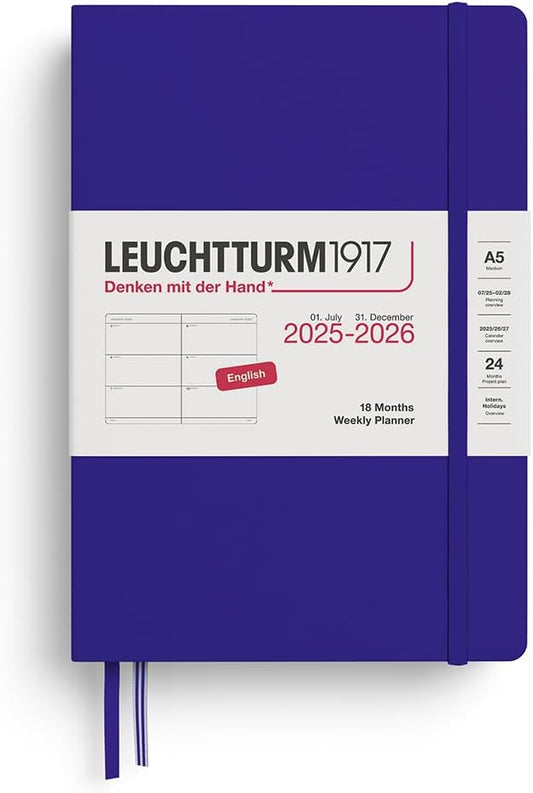 LEUCHTTURM1917 - Weekly Planner Hardcover Medium (A5), 18-month, Jul. 2025 - Dec. 2026, English, Ink