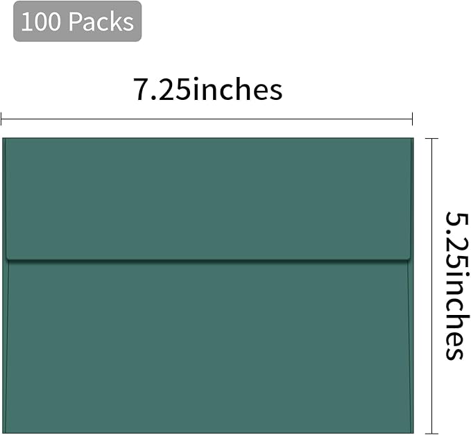 100 Packs 5x7 envelopes, A7 White Envelopes for Invitations Self Seal Printable for Greeting Cards, Weddings, Invitations, Photos, Postcards, Mailing (Green)