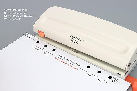 Bira Craft Adjustable 6 Hole Punch, Off White, 8 Sheet Capacity, Mini/Pocket A3/ A4 / A5 / A6 / Agenda/Personal/Deskfax, Performance Guaranteed