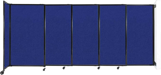 Wall-Mounted Sliding StraightWall Room Divider | Adjustable Widths | Locking Wheels | Room Separator | Up to 11'3" Wide x 5' Tall Royal Blue Fabric Panels