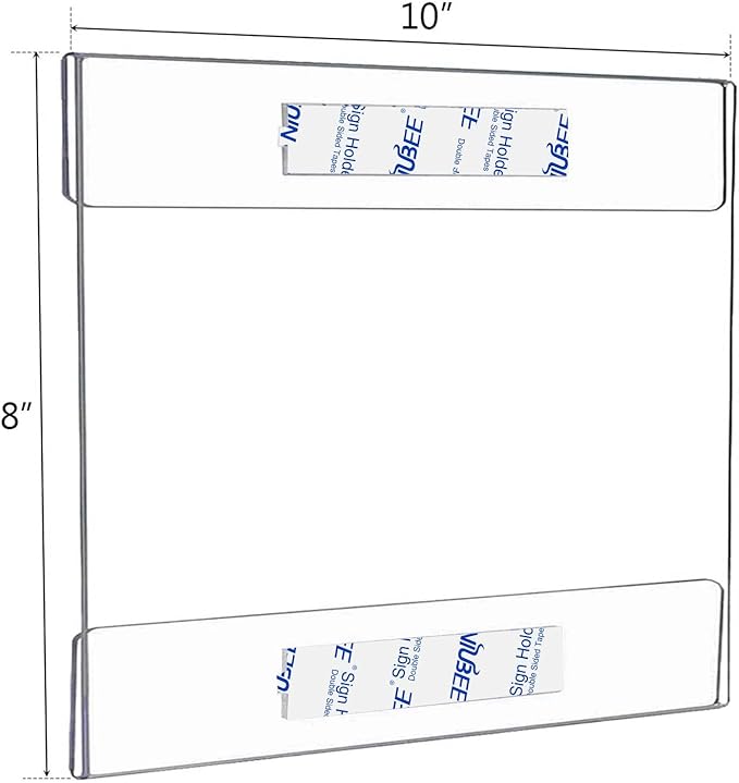 Niubee 8x10 inch Wall Mount Acrylic Sign Holder with Double Sided Tape Adhesive for Office, Home, Store, Restaurant, No Drilling -Horizontal (6 Pack)