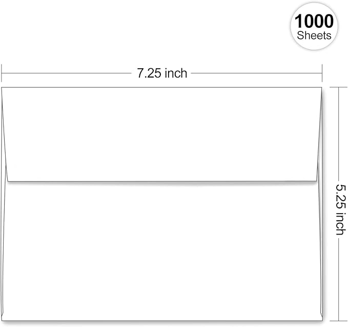 White A7 Envelopes Self Seal 1000 Pack, Goefun Printable 5x7 Envelopes for Invitations, Weddings, Baby Showers, Photos, Postcards, Greeting Cards, Mailing, Graduations