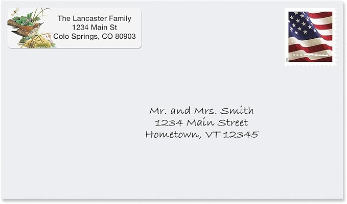 Meadow Birds Rolled Personalized Return Address Mailing Labels with Dispenser, Set of 250, 5 Designs, Small ¾ x 2½ Inch Size, Custom Self-Adhesive Sticker Roll, by Colorful Images