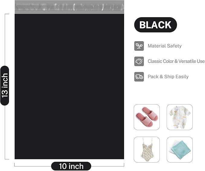 Metronic Poly Mailers 10x13 500Pcs,Strong Adhensive Shipping Bags for Clothing,Waterproof Poly Mailer Bags for Shipping, Flexible Shipping Envelopes for Small Business, Mailing Packages Bags Black
