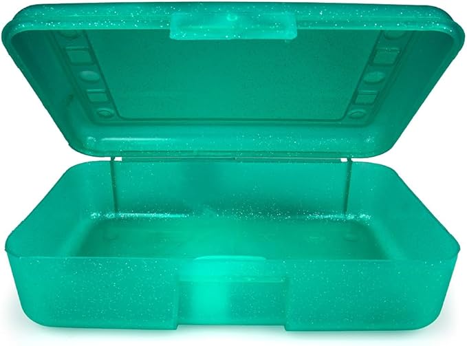 Craft County | Transparent Pencil Box | Colored Utility Box Storage Office Supplies Organizer | Green Sparkle