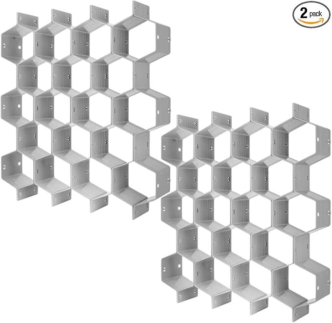 Poeland Drawer Divider Organizer DIY Plastic Grid Honeycomb Drawer Divider Gray 2 Pack
