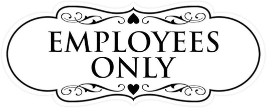 Designer EMPLOYEES ONLY Sign | Easy Installation | Office or Business Signs | Workplace Safety - White - Medium (1 Pack)