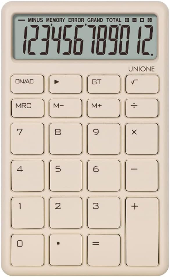 UNIONE Pocket & Desktop Beige Calculator with a Bright LCD, Dual Power Handheld Desktop. Color. Business, Office, High School