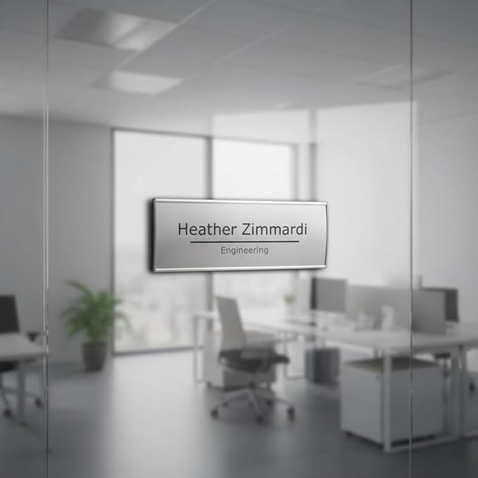 SET OF 3, DOOR WALL MOUNT SIGN HOLDER FRAME DISPLAY CURVATURE PLAQUE SILVER ALUMINUM, 6.00" W x 2.36" H