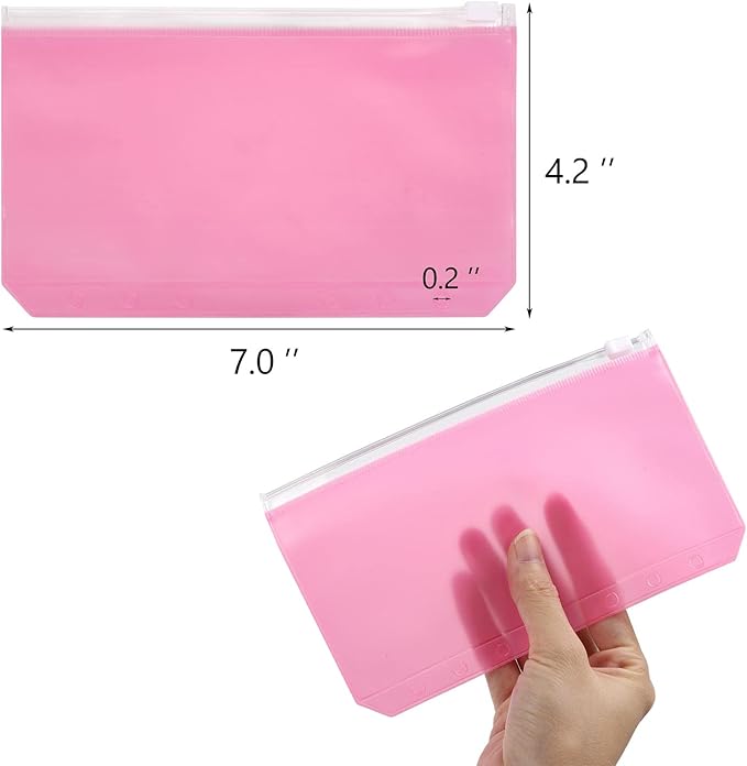 24Pcs A6 Binder Pockets 6 Holes Zipper Binder Pouch for Cash,ID Card,Credit Card, 8 Colors