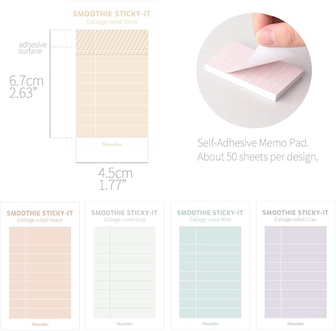 Monolike Smoothie College Ruled Sticky-it - 5p Set Self-Adhesive Memo Pad 50 Sheets