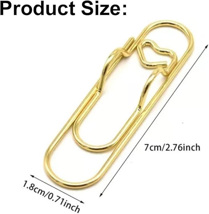Heart Shaped Metal Pen Clip, Planner Writing Tool Holder, Thickened Carbon Steel, Not Deform/Discolor, for Notebooks Papers Journal Book Planner Jumbo Office Supplies (Gold 10 pcs)