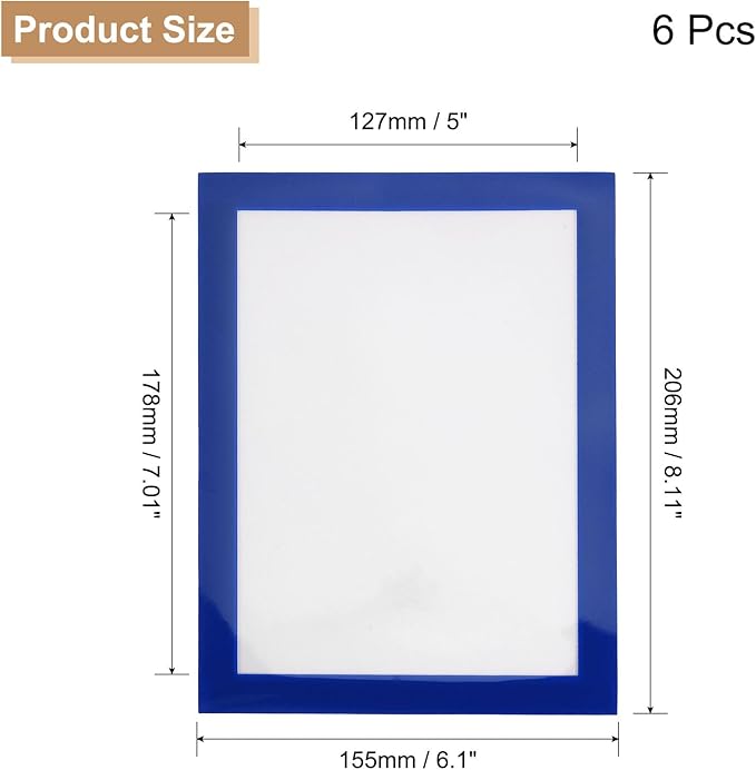 uxcell 6 Pcs Magnetic Sign Holder, 5" x 7" Self-Adhesive Magnetic Wall Signs Holder Magnetic Picture Frame Document Holder for Home Office Wall Window Displays, Dark Blue