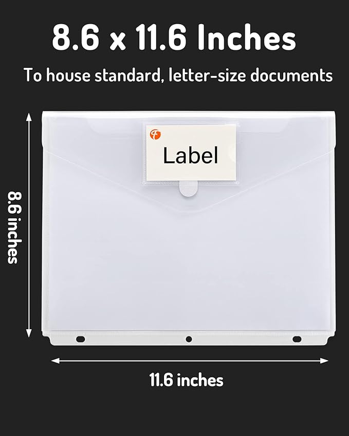 Forvencer Binder Pocket, 5 Pack Super Heavyweight Poly Binder Pocket with Tight Closure, File Folders Side Loading, 3 Ring Binder Organizer, Letter Size, Clear