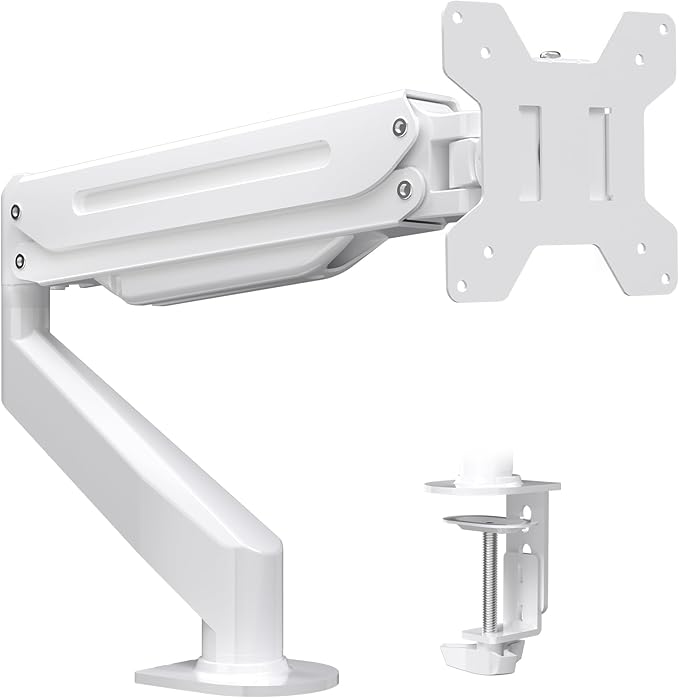 Suptek Monitor Mount Gas Spring Single Monitor Arm Desk Mount Stand Fully Adjustable Fits 17 20 22 23 24 26 27 32 inch Monitors (White)