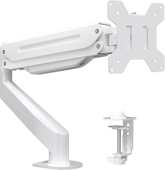 Suptek Monitor Mount Gas Spring Single Monitor Arm Desk Mount Stand Fully Adjustable Fits 17 20 22 23 24 26 27 32 inch Monitors (White)