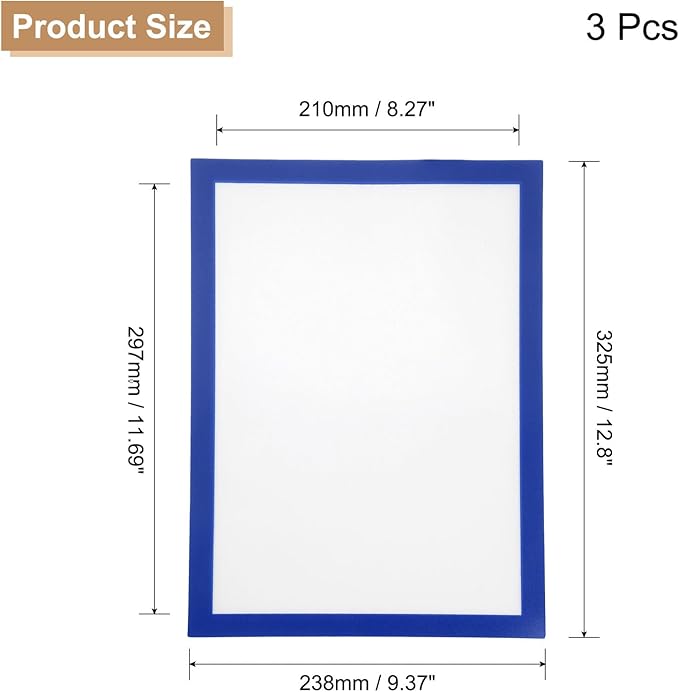 uxcell 3 Pcs Magnetic Sign Holder, 8.3" x 11.7" Self-Adhesive Magnetic Wall Signs Holder Magnetic Picture Frame Document Holder for Home Office Wall Window Displays, Dark Blue