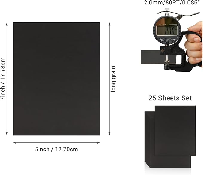 25 Pcs Book Board, Binder Board, Cover Board, Heavy Duty Chipboard for Book Binding, DIY Cardboard (Black, 5 x 7 Inch 80PT)