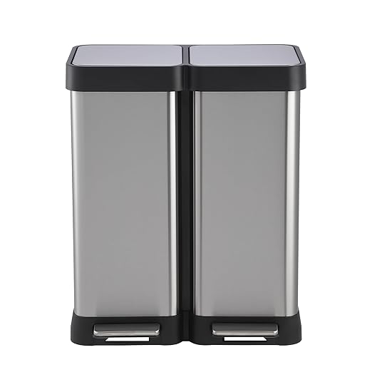 16 Gallon Dual Compartment Trash & Recycling Bin - Soft Close Lid Kitchen Garbage Can, Stainless Steel Step Pedal, Space Saving Design for Home/Office (60L 2x30L, No Inner Bucket)