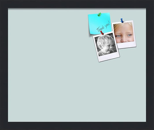 PinPix 17x14 Inch Cork Bulletin Board. This Decorative Framed Pin Board Comes with Soft Blue Design and a Satin Black Frame. Ideal for Home Office Decor or Message Board (PinPix-1814)