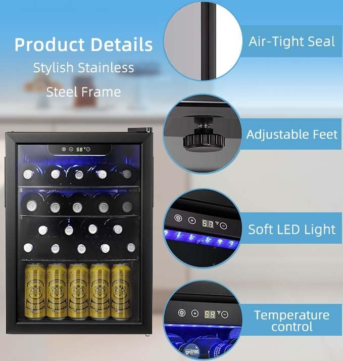 Antarctic Star 24 Bottle Wine Cooler Beverage Refrigerator Small Mini Wine Cellar Beer Soda Clear Glass Door Bar Fridge Quiet Operation Compressor Adjust Temp Control Freestanding, 2.5 Cu. Ft