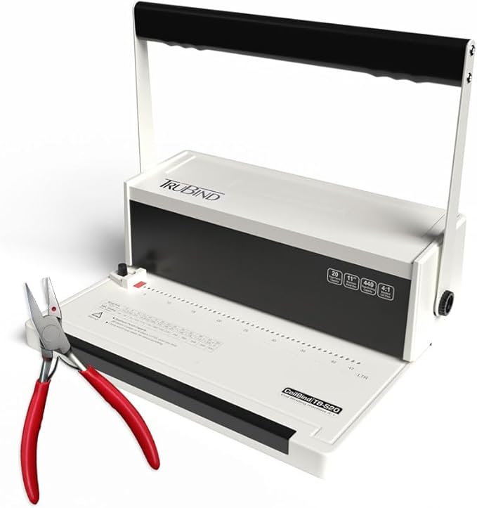 TruBind Manual Coil Binding Machine with Adjustable Side Margin | 20 Sheet Punch Capacity | Bind up to 440 Sheets with 4:1 Pitch | 2-Year Warranty | Heavy-Duty Coil Crimping Pliers Included