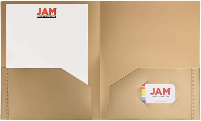 JAM PAPER Heavy Duty Plastic 2 Pocket Extra Tough School Folders - Gold - 6/Pack