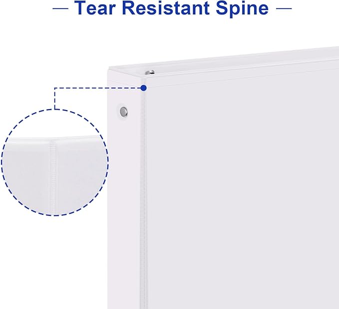 COMIX Sturdy 3 Ring Binder 0.5 inch with Clear View Cover, 1/2" Round Ring View Binder, PVC-Free, 100 Sheets Capacity of US Letter Size Paper, Office ＆ School Supplies, Pack of 12 (White)