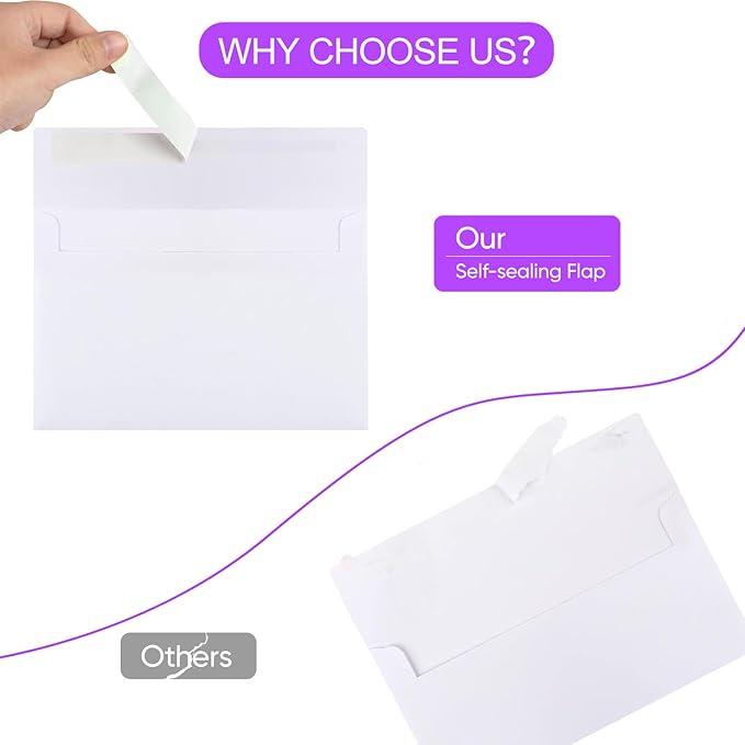 White A7 Envelopes, 50 Count, 5.28 x 7.25 Inches, Self Seal for Invitations, RSVP, Wedding, Thank You Cards, Greeting Cards, Photos, Mailing and Postcards