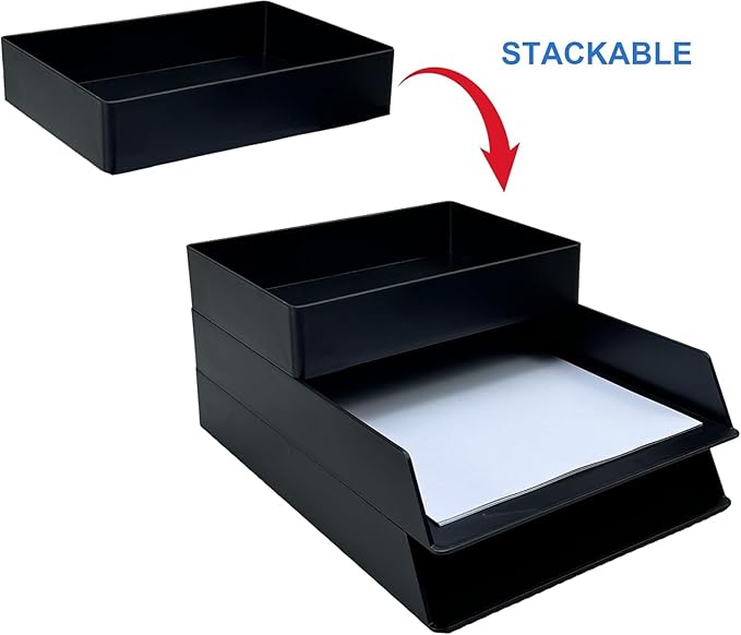 Amazon Basics Rectangular Plastic Desk Organizer with Storage Trays, Accessory Tray, 9.4 x 6.7 x 2 inch, Black, 1 Pack