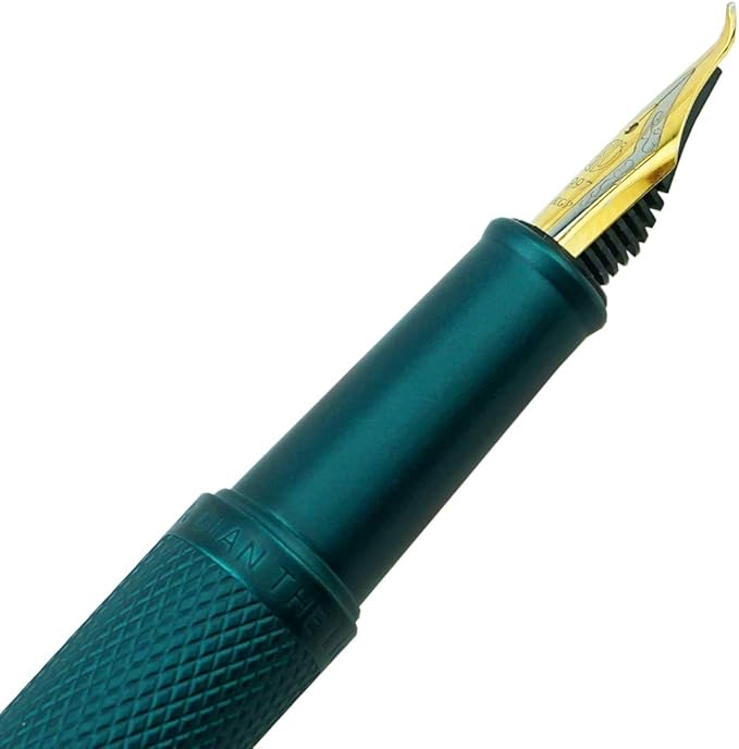 Asvine Dark Green Fude Pen, Bent Nib Fountain Pen Calligraphy (Fine to Broad) with Converter and Metal Pen Case Set