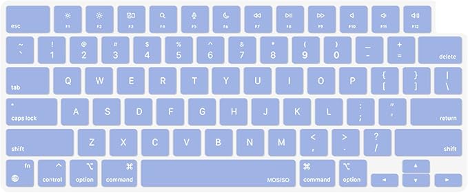 MOSISO Keyboard Cover Skin Compatible with MacBook Air 15 inch M3 A3114 M2 A2941/Air 13.6 A3113 A2681/Pro 14/16 M4 M3 M2 M1, Serenity Blue